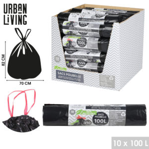 SACS POUBELLE NOIR ECO RECYCLE AVEC LIEN COULISSANT 100LTR X10PCS