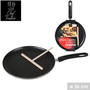 CREPIERE ANTIADHESIVE TOUS FEUX D26CM AVEC RATEAU A CREPES