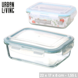 BOITE HERMETIQUE EN VERRE RECTANGULAIRE 1550ML 22X17XH8CM