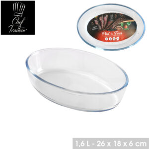 PLAT A FOUR EN VERRE BOROSILICATE OVAL 26X18XH6CM