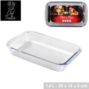 PLAT A FOUR EN VERRE BOROSILICATE RECTANGULAIRE 30X18XH5CM