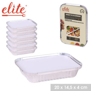 "LES INDISPENSABLES" BARQUETTES EN ALUMINIUM X6 AVEC COUVERCLE 20X14,5X4CM