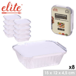 "LES INDISPENSABLES" BARQUETTES EN ALUMINIUM X8 AVEC COUVERCLE 15X12X4,5CM