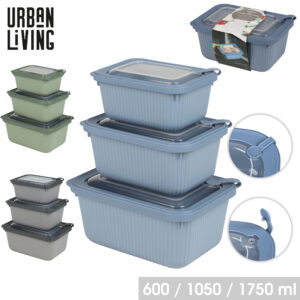 SET DE 3 BOITES HERMETIQUES RECTANGULAIRE AVEC VALVE 600/1050/1750ML