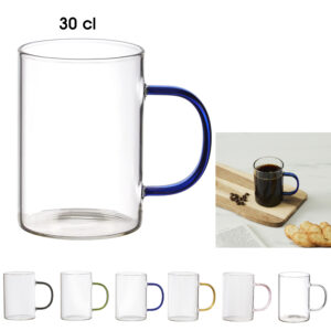 MUG EN VERRE ANSE COLOREE 30CL M12
