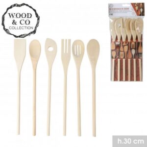 SET DE 6 USTENSILES DE CUISINE EN BOIS H30CM