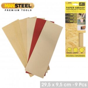 PAPIER ABRASIF POUR PONCAGE ET FINITIONS X9PCS 3 GRAINS ASSORTIS