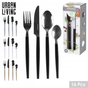 MENAGERE 16 PCS 4 COULEURS ASSORTIES NOIR, GRIS, TAUPE ET BLANC