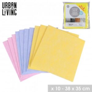 LAVETTES X10PCS 35X38CM 3 COULEURS ASSORTIES JAUNE/ROSE/BLEU