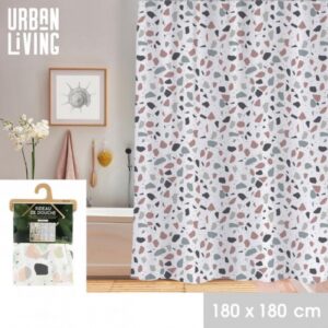 RIDEAU DE DOUCHE EN PLASTIQUE AVEC 12 ANNEAUX DESIGN TERRAZO 180X180CM