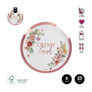 ASSIETTE ROSE MY GIRL Ø23CM CARTON 6UDS FSC MIXTE 70%