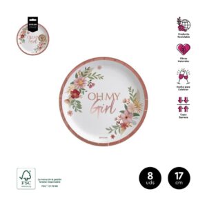 ASSIETTES MY GIRL ROSE Ø17CM EN CARTON 8 pièces