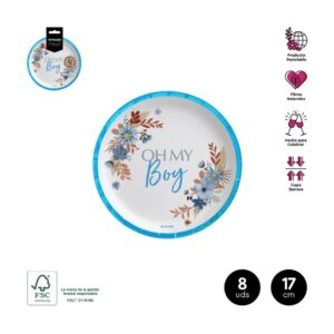 ASSIETTE EN CARTON BLEU MY BOY Ø17CM 8 UNITÉS FSC MIX 70%