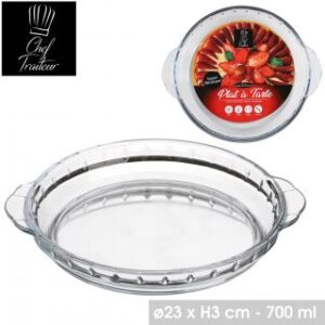 CHEF TRAITEUR PLAT A FOUR EN VERRE BOROSILICATE ROND DIAM 23CM X H3CM